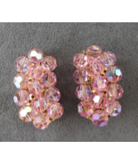 Vintage AB Pink Crystal Earrings Clip On Ear Climber Arora Borealis Flas... - £15.70 GBP