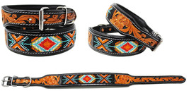 Padded Leather Dog Collar Beaded Floral Hand Tooled 60174 - £39.14 GBP+