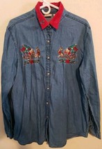 vintage 90s Bobbi Brooks SIZE XL Christmas Embroidered Denim Long Sleeve... - $13.98