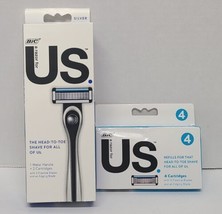 BIC Us. (1) Metal Handle &amp; 6 Cartridges Total, 5 Blades Unisex Razor,  New - £13.21 GBP