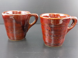 Lot of 2 Vintage Marcrest Brown Daisy Dot Pottery One Finger Coffee Cups Mugs - £14.68 GBP