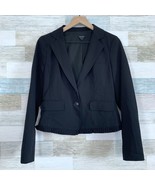 Worth Wool Ruffle Blazer Jacket Black Ruffle Hem Pockets Lined Cropped W... - £38.75 GBP