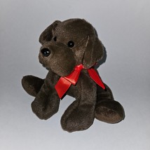 Animal Adventure Dark Brown Puppy Dog Plush 7.5&quot; Toy Red Bow 2015 Chocolate Lab - £11.86 GBP