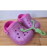 Crocs Classic Baya Fleece Lined Glitter Clog Toddler C6 Pink Fuzzy Shoes... - $29.99
