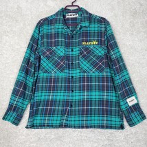 Playboy by Pacsun Shirt Mens Medium Blue Plaid Flannel Button Up Long Sl... - $22.78