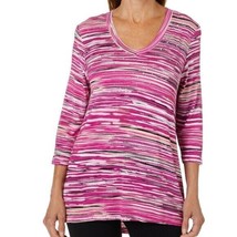 Onque Casual Petite Pink &amp; White Striped Jewel Embellished Top NWT Size M L XL - £18.92 GBP