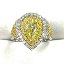 Pear Shaped 2.00 TCW GIA Fancy Yellow  Diamond Engagement Ring 18K White Gold - £5,883.28 GBP