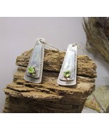 Silver earrings, green peridot, green semi precious stone. Handmade. - £90.07 GBP