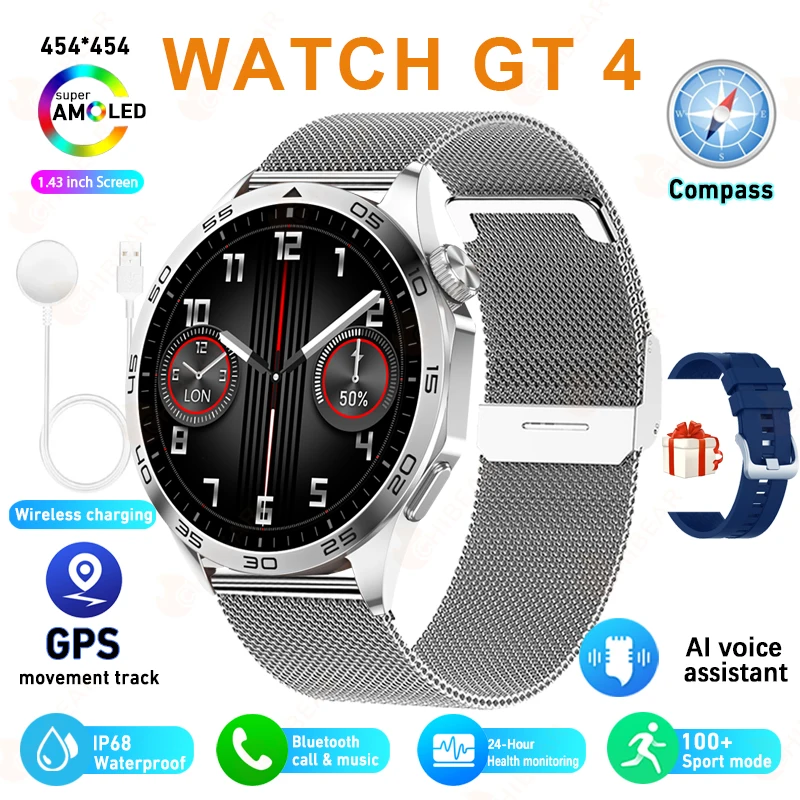 NFC GPS Tracker AMOLED Watch 4 Pro Smart Watch Men 1.43 &quot; 466*466 HD Scr... - $69.33