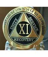 11 Year AA Medallion Black Gold Plated Bi-Plate Alcoholics Anonymous Chi... - $19.98