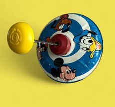 Vintage Tin 1973 J. Chein Disney Push Down Spinning Top Mickey Mouse Don... - $23.74
