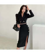 Spring Autumn Puff Sleeve Notched Collar Double Breasted Tops + High Wai... - €80,04 EUR Spring Autumn Puff Sleeve Notched Collar Double Breasted Tops + High Wai... - €80,04 EUR