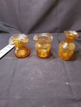 3 Amber Crackle Glass Pitchers &amp; Vase Mid Century Modern - £16.33 GBP