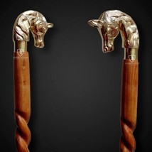 Stick Brass Horse Head Handle best gift 37&quot; Vintage Working Wooden Walki... - £29.33 GBP