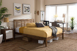 Torino Solid Walnut Wood Slatted Queen Size Platform Bed  - $5,038.20 MXN