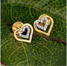 1.10Ct Round Cut CZ Moissanite Heart Stud Earrings 14K Yellow Gold Plated - $108.74