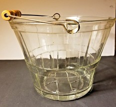 Vintage Anchor Hocking Glass Ice Bucket With Wood Metal Handle - £21.54 GBP