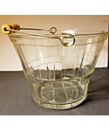Vintage Anchor Hocking Glass Ice Bucket With Wood Metal Handle - £21.22 GBP