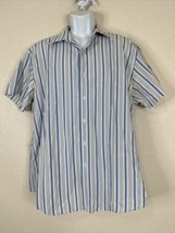 Apt 9 Men Size XL Blue/Wht Striped Button Up Shirt Short Sleeve - £5.81 GBP