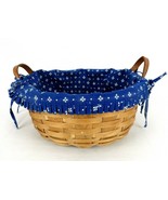 Large Hand Woven Wooden Basket With Cloth Liner, 14&quot; x 6&quot;, Signed, Dated... - $48.95