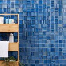 Polished Glass Wall 2x2 Mosaic Tile Blue Backsplash Bathroom Kitchen Pool .97sf - £13.78 GBP