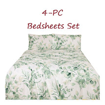 Botanical Bed Sheets   4-pc Set Green Full Queen King Size Green Leaves - £28.17 GBP+