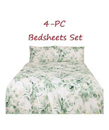 Botanical Bed Sheets   4-pc Set Green Full Queen King Size Green Leaves - £28.27 GBP+