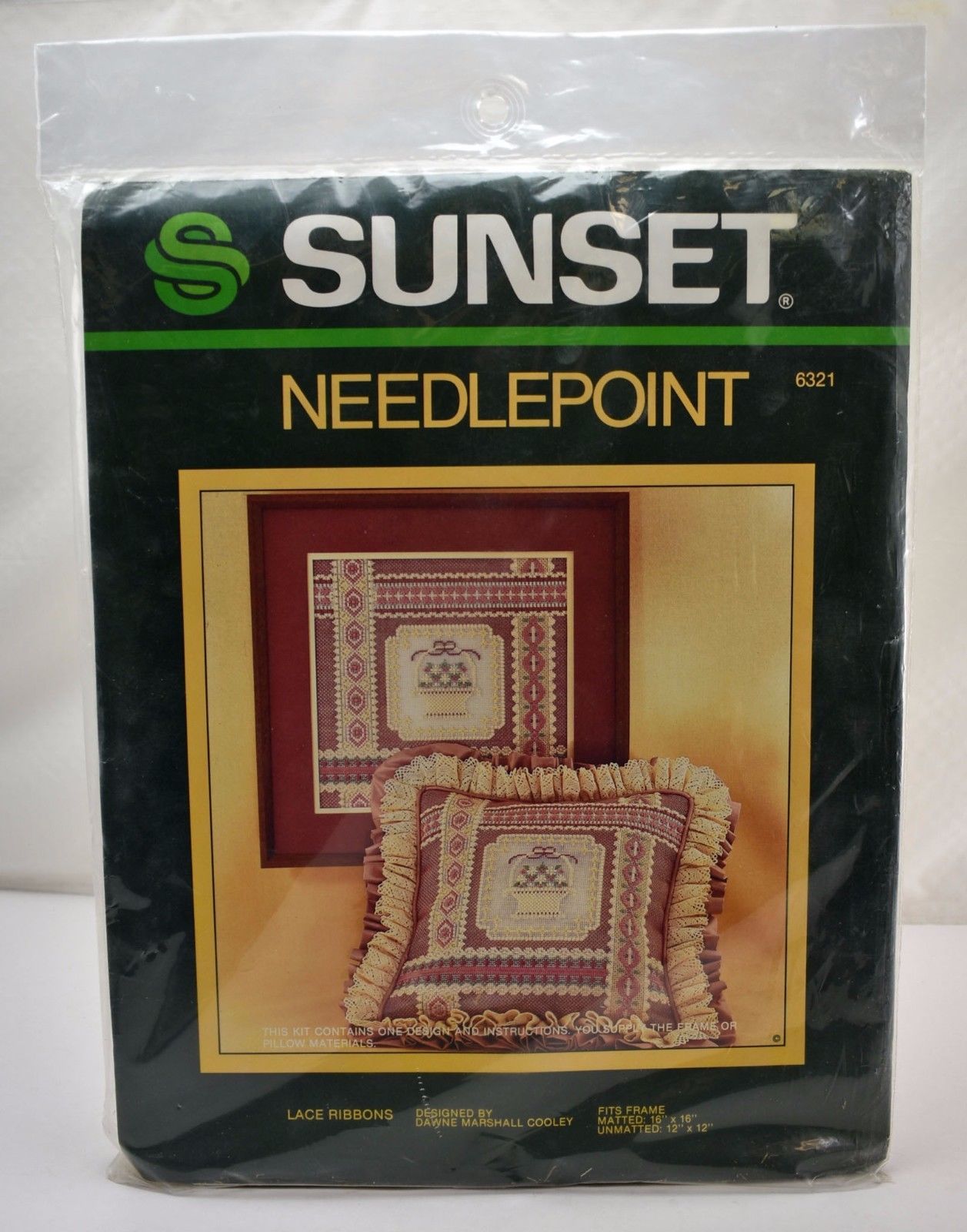 Vintage 1984 Lace Ribbons Needlepoint Kit by Sunset - 12" x 12" Pillow or Frame - $33.20