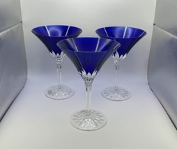 Set of 3 Ajka Crystal CASTILLE ALBINKA Cobalt Blue Martini Glasses - £180.98 GBP