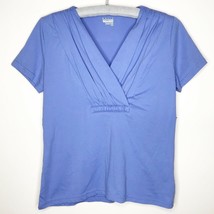 Basic Editions Solid Blue V-Neck Top Shirt Size Medium M Womens - £5.41 GBP
