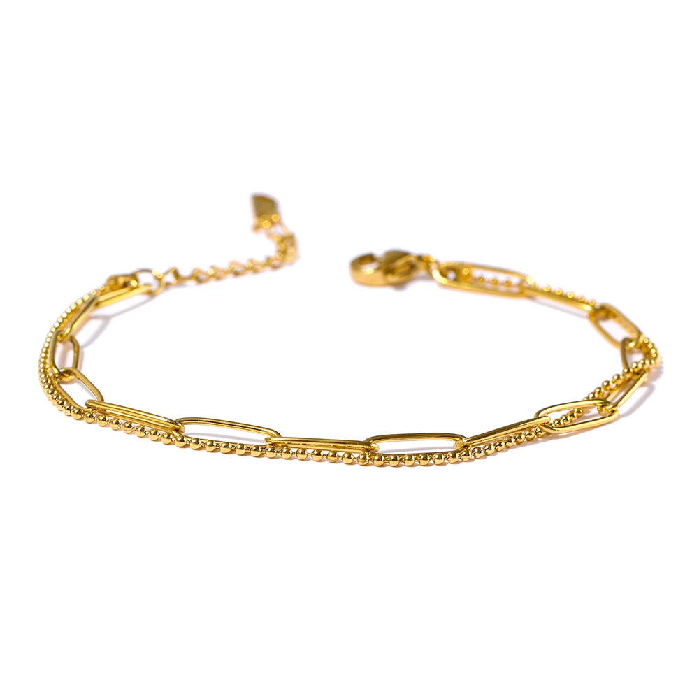 Fashion Fine Chain Layered Women Bracelet Stainless Steel Golden Jewelry Simple  - £16.52 GBP