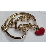 Vintage Gold Tone Brooch Mothers Day Gift SFJ Signed With Dangling HEART... - £6.70 GBP