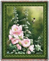 72x54 HUMMINGBIRD Hollyhock Floral Tapestry Throw Blanket  - $63.36