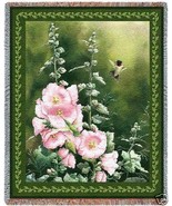 72x54 HUMMINGBIRD Hollyhock Floral Tapestry Throw Blanket  - £49.61 GBP