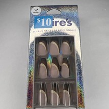 24pc Claire&#39;s Fake False Press On Nails Glue On Vegan Brown Black French Coffin - £7.78 GBP