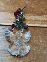 Thick Etched Clear Glass Angel w Beads on A Chain Christmas Tree Ornament – - £9.01 GBP