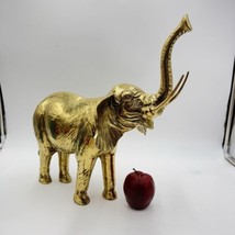 Solid Brass Elephant Sculpture Large 15”Tall Trunk Up Made In Korea Gold Heavy - $162.00