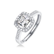1 Ct Princess Cut Cushion Moissanite Halo 925 Silver Engagement &amp; Wedding Ring - £127.76 GBP