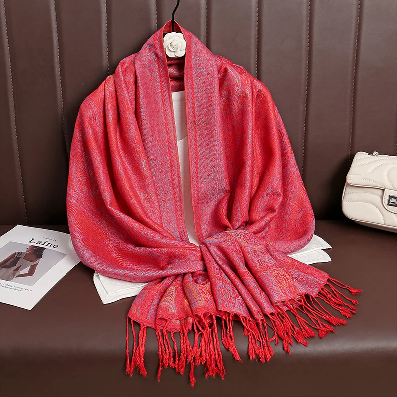 Paisley Pashmina Scarf: Winter Shawl, Tassel Hijab, Warm Wraps for Women... - $17.66