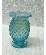 Vintage Fenton Mini Vase Hobnail Blue Opalescent Glass Ruffle Top 3 1/2&quot;  - $31.12 CAD