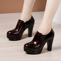 Block Heel Deep Mouth Platform Pumps Patent Leather Women Shoes High Heels Shoes - £59.15 GBP