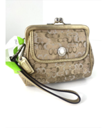 Coach Optic Lurex Kisslock Wristlet Gold  Metallic Canvas Leather 4950  B16 - £70.33 GBP