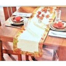 Autumn Table Runner Fall Leaves Sparkle Shimmer Plaid Edge Fall Holiday ... - $24.70