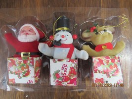 VINTAGE 3pc. Felt Present Ornaments (Santa, Mouse, Snowman) - £14.57 GBP