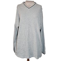 Grey V Neck Cotton Sweater Size Large - £19.42 GBP