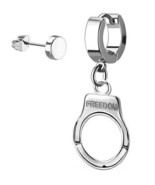 Handcuff Huggie Hoop and Illusion Plug Stud Silver Tone Stainless Steel ... - £11.20 GBP