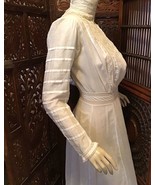 Antique White Edwardian Lawn Cotton Tea Dress XS - £107.44 GBP