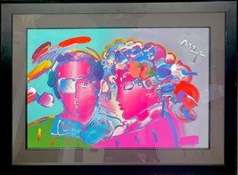 Peter Max Zero in Love Hand Signed Original Mixed Media with Acrylic Couple Art - £5,388.38 GBP