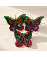 3 Vintage Butterfly Ornaments Sequin Beaded  3" Bejeweled Beaded green red - $382.38 MXN 3 Vintage Butterfly Ornaments Sequin Beaded  3" Bejeweled Beaded green red - $382.38 MXN