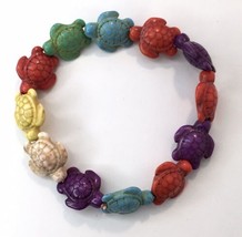 Dyed Multicolor Stone Sea Turtle Stretch Bracelet Bright &amp; Colorful - £8.79 GBP